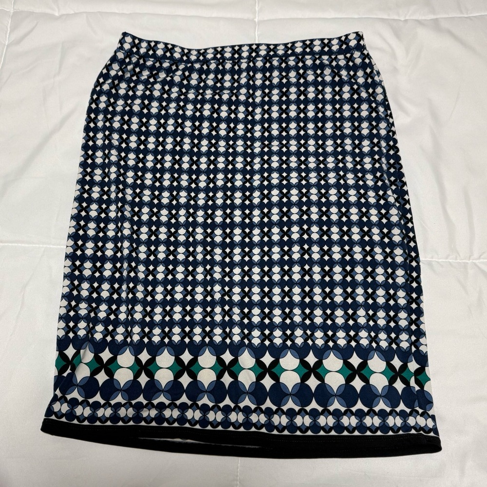 Max Studio Navy, White & Teal Geometric Pencil Skirt